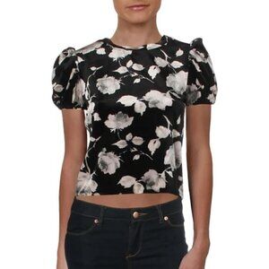 NWT AQUA Velvet Floral Puff Sleeve Top M